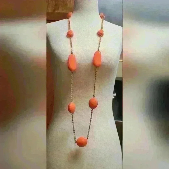RARA Vintage kenneth Jay lane necklace Coral orange with golden chain KJL - Picture 3 of 9